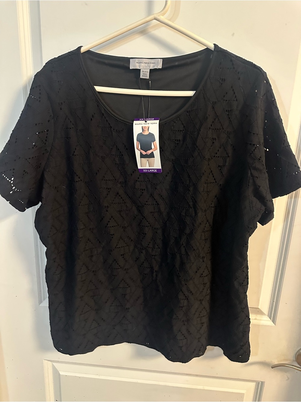 Marc New York Black Short Sleeve Eyelet Tee